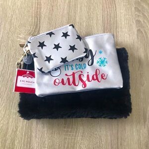 3 Piece “Baby It’s Cold Outside” Pouch Set With Interchangeable Wristlet Strap